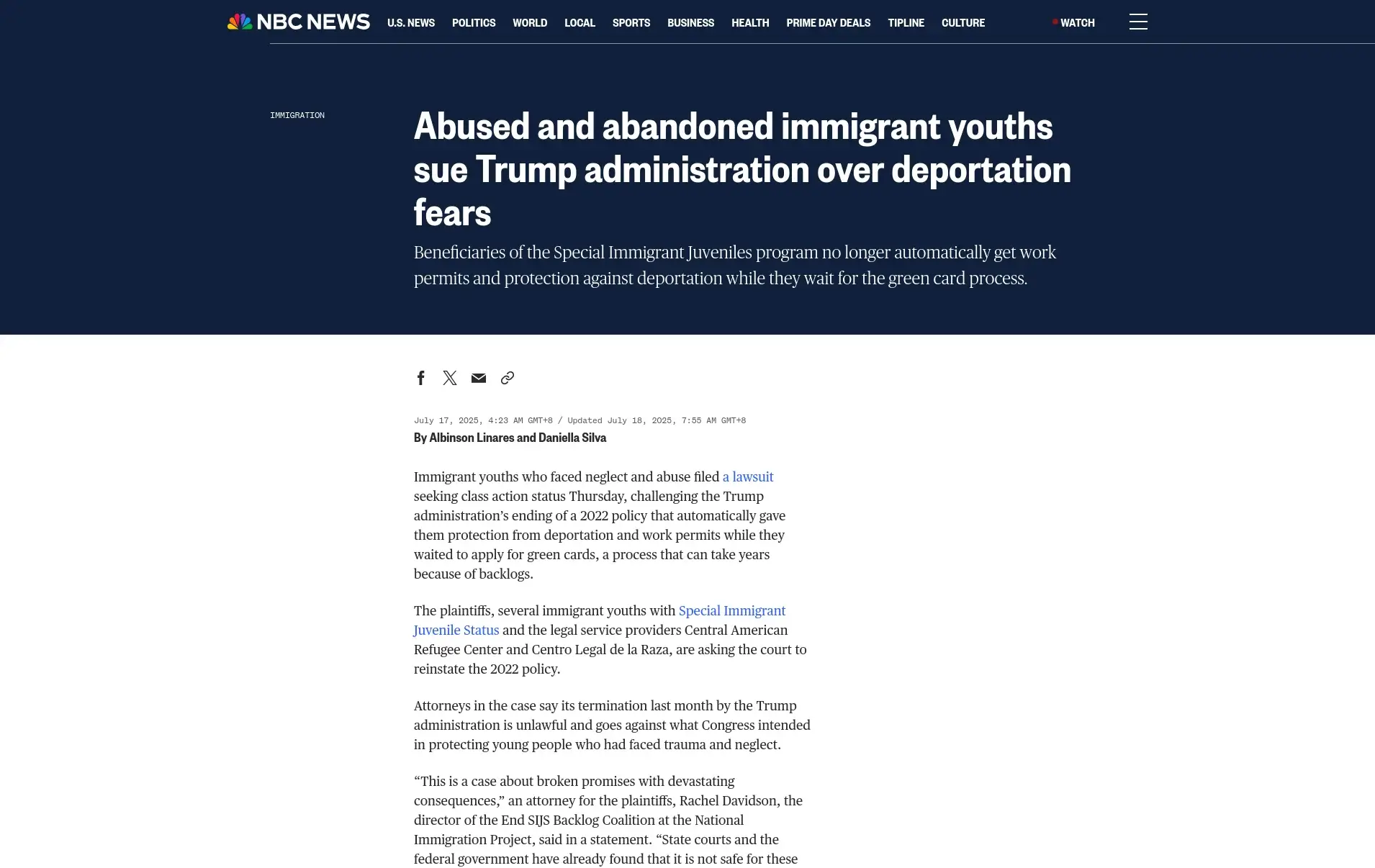 Abused and abandoned immigrant youths sue Trump administration over deportation fears